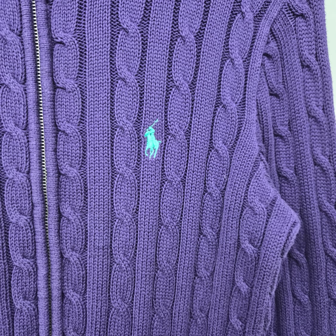 폴로 랄프로렌 퍼플 꽈배기 니트 집업 남성 L 상품이미지2