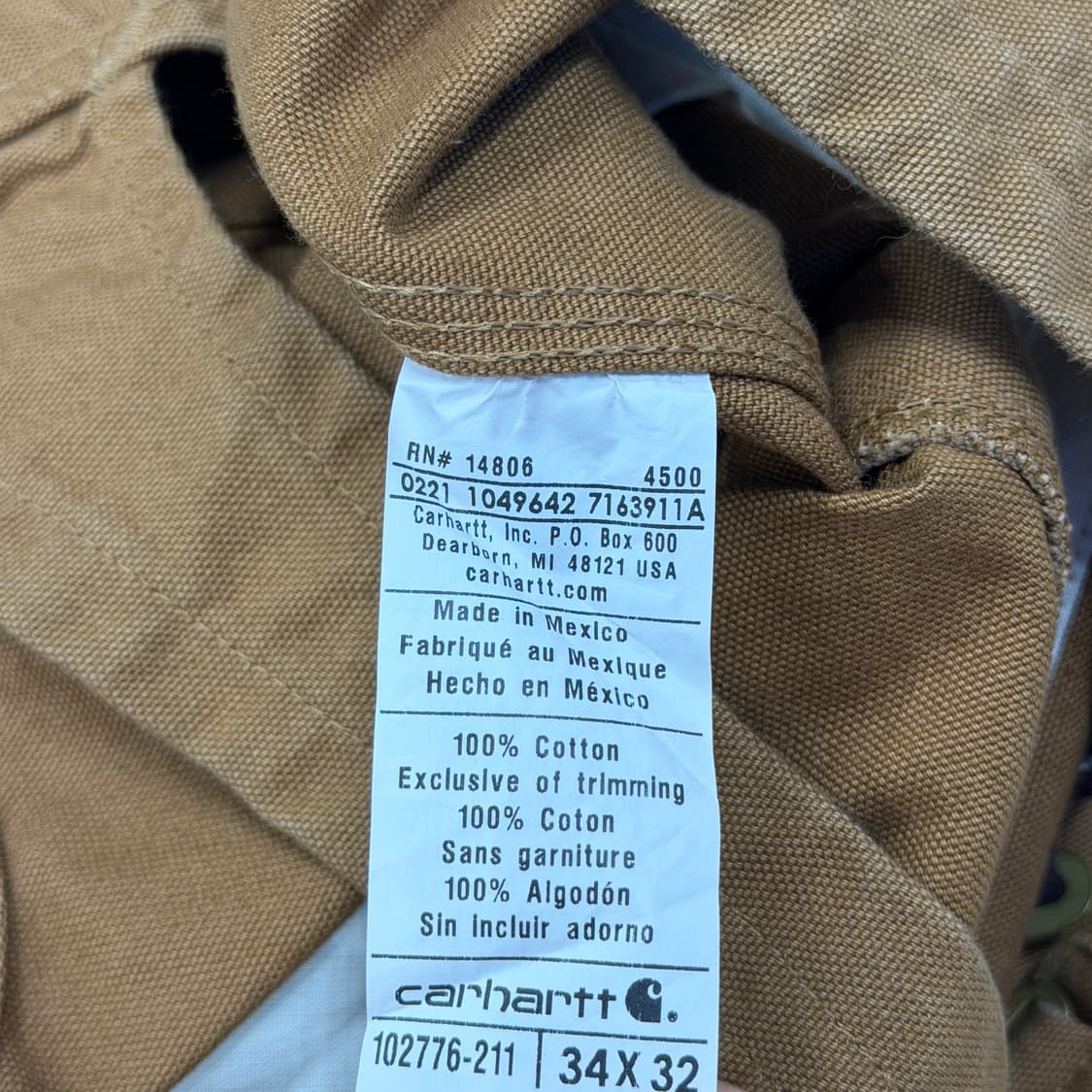 칼하트 빈티지 오버롤 덕 빕 멜빵바지 된장 브라운 34X32 상품이미지4