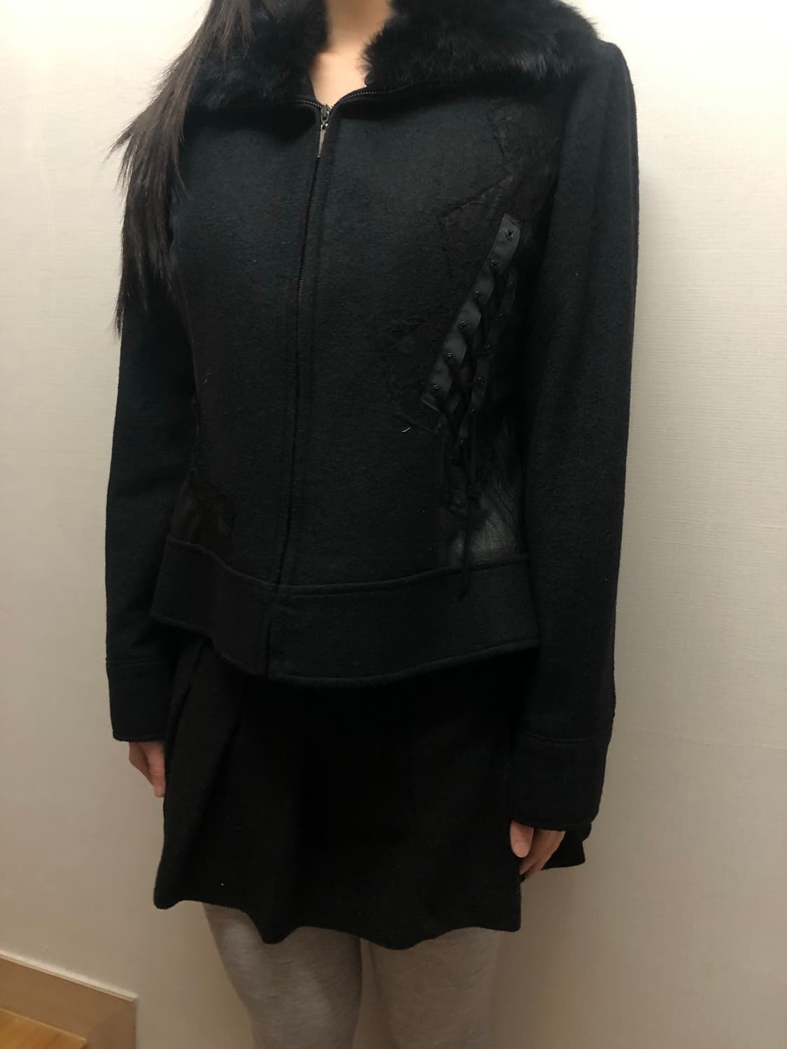 빈티지 블랙 울 레이스업 자켓 상품이미지1