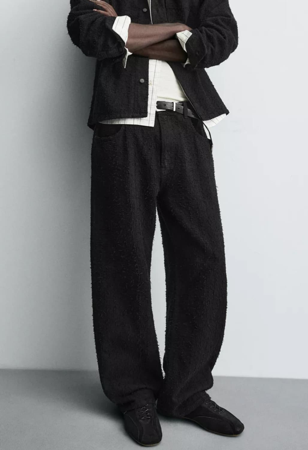 자라 자카드 릴렉스드핏 블랙 팬츠  상품이미지4