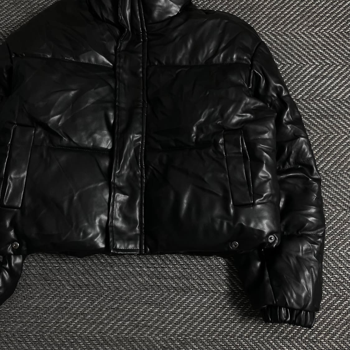 빈티지 우먼스 블랙 비건 레더 패딩 점퍼y 3668 상품이미지3