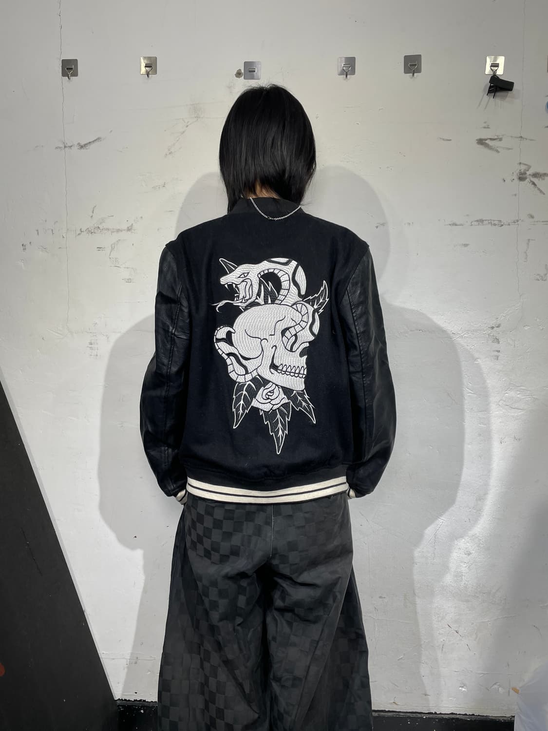 팍선 스컬 스네이크 자수 바시티 레더 자켓 가죽잠바 M 상품이미지1