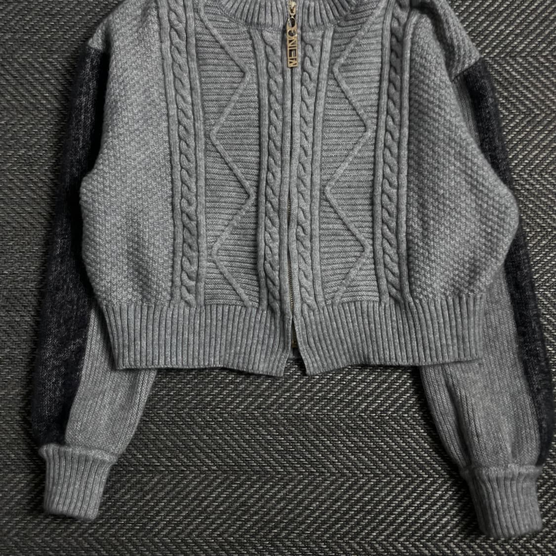 빈티지 우먼스 꽈배기 크롭 니트 자켓 그레이y 3987 상품이미지6