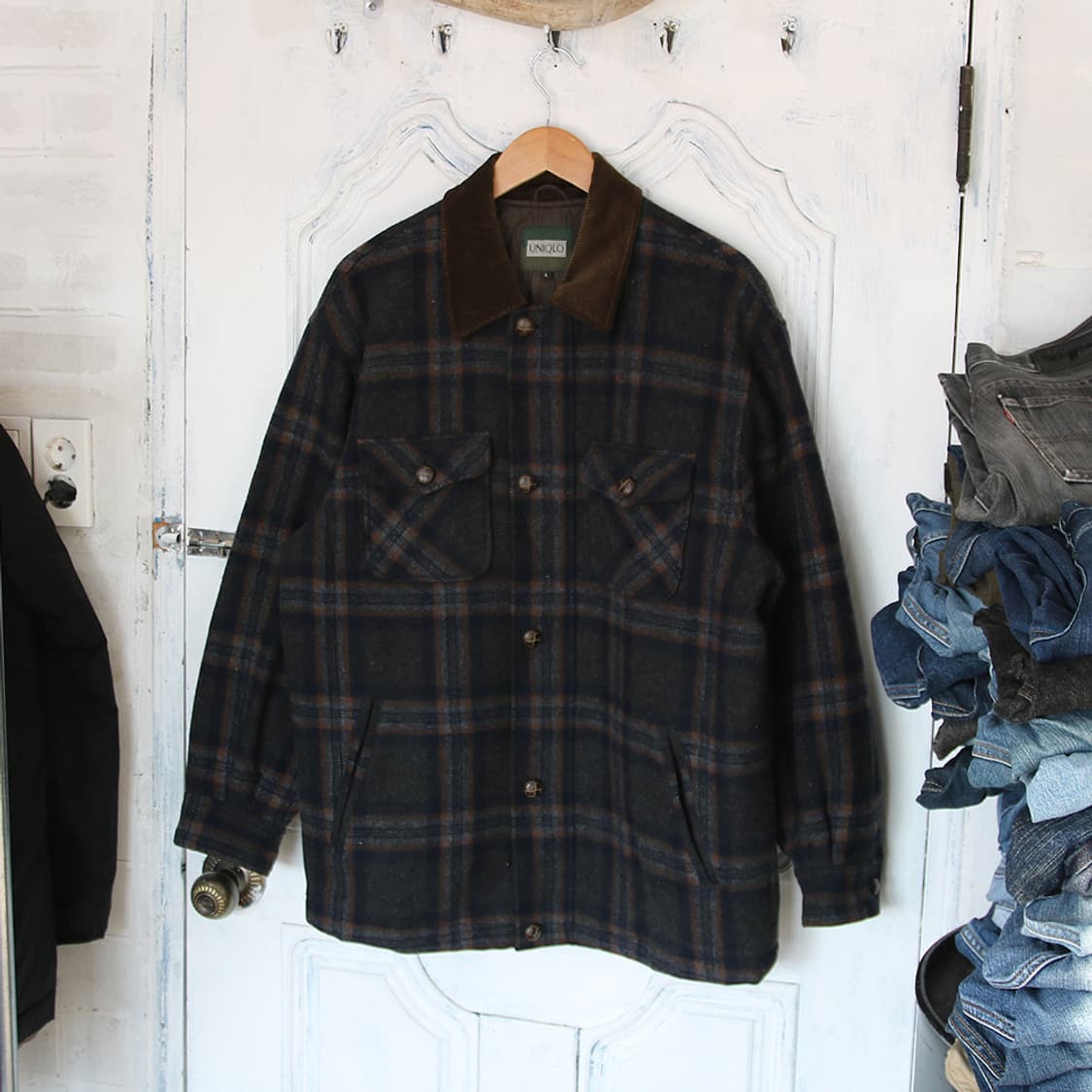 (착용컷) 유니클로 플란넬 체크 자켓 (남성용 105) 상품이미지1