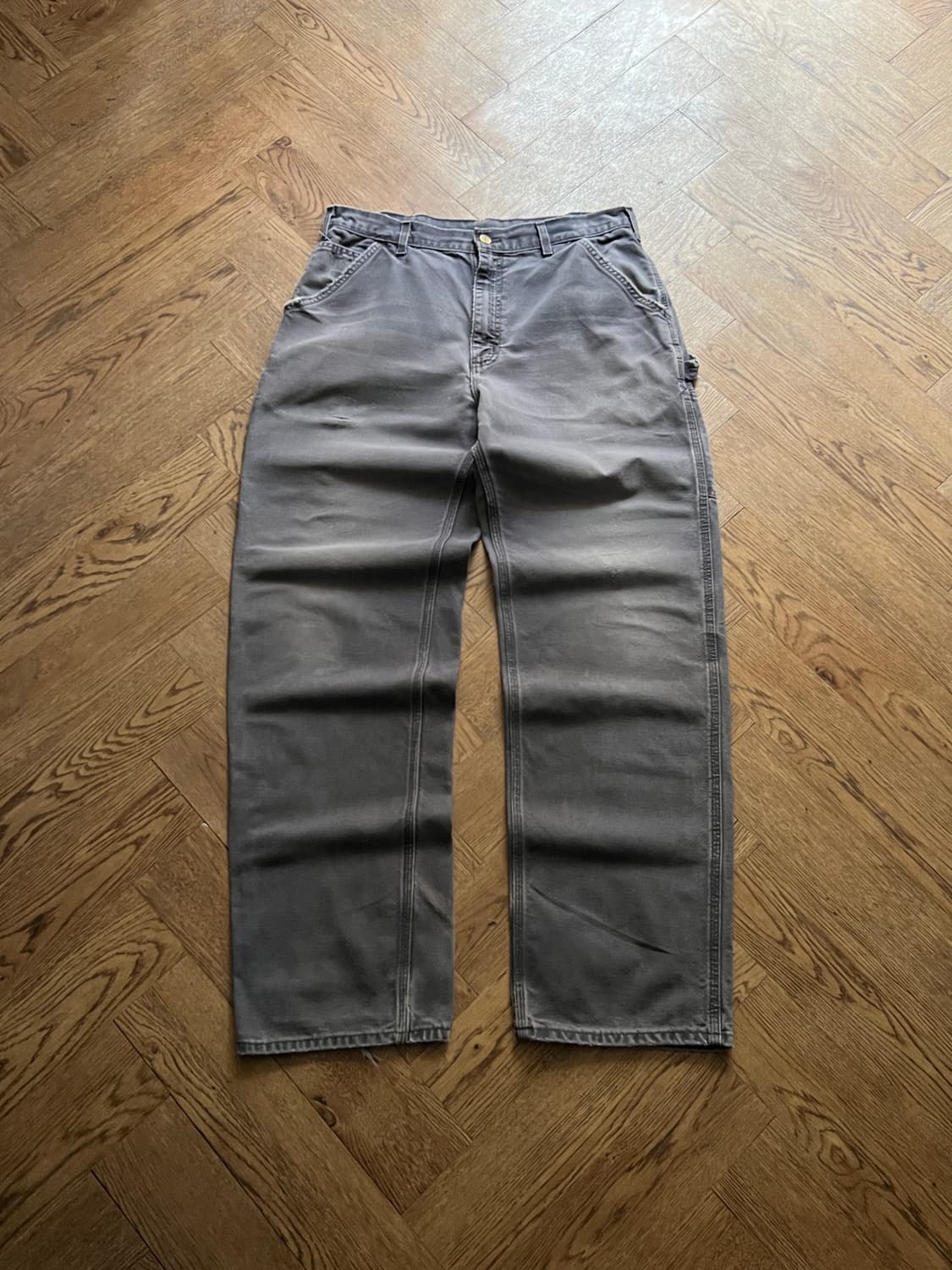 [35]칼하트 USA Made 하드 페이딩 페트롤 블루 싱글니 워크 팬츠 상품이미지1