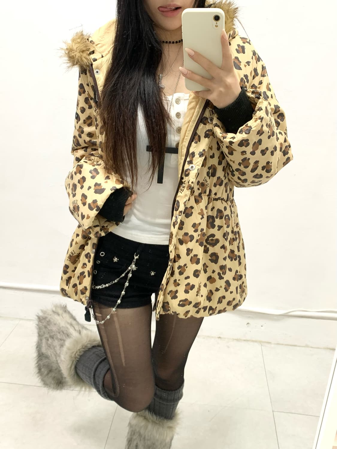 [JENNI] 갸루 레오파드 호피 울프죠 패딩 자켓 상품이미지4