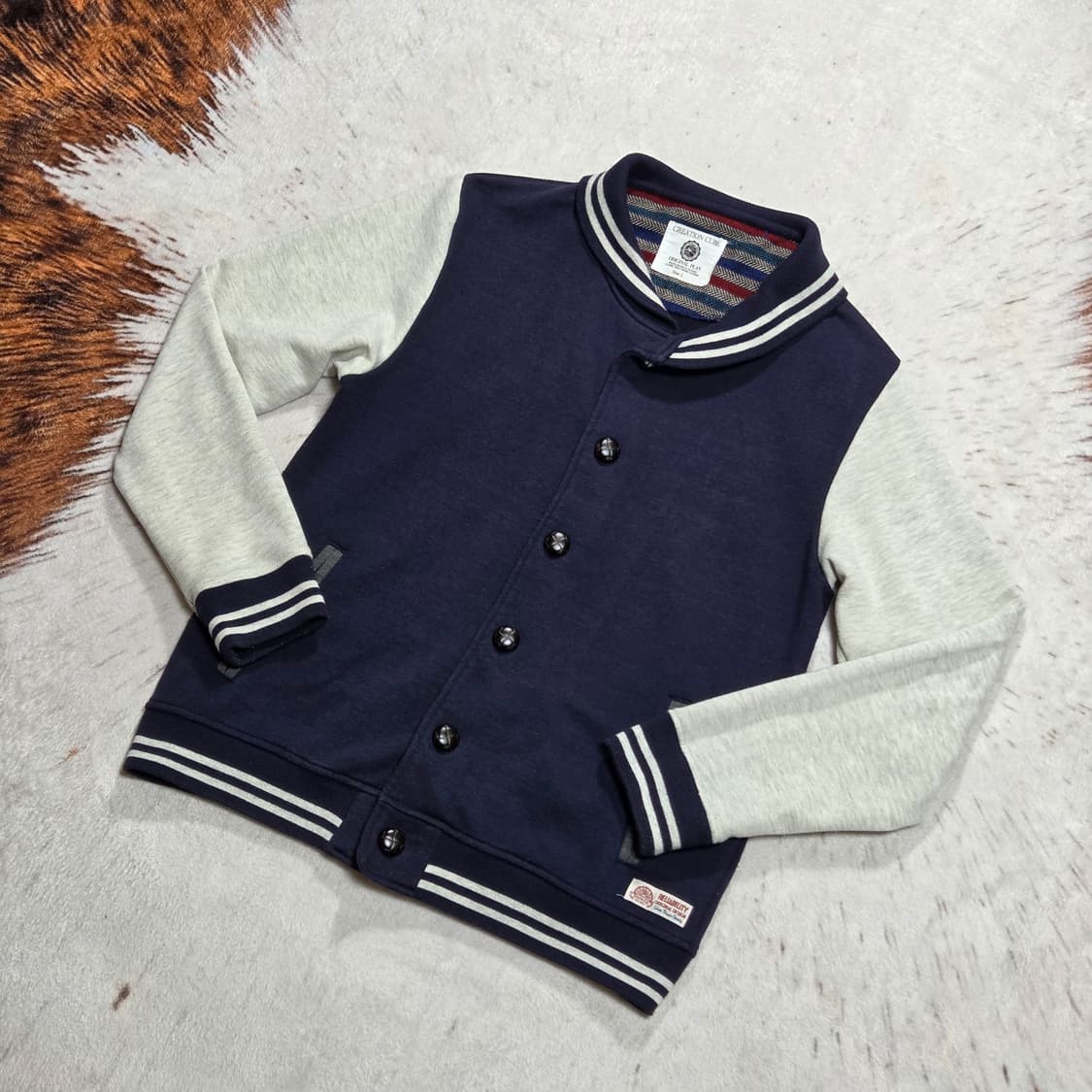일본 빈티지 네이비 그레이 배색 바시티자켓 상품이미지1
