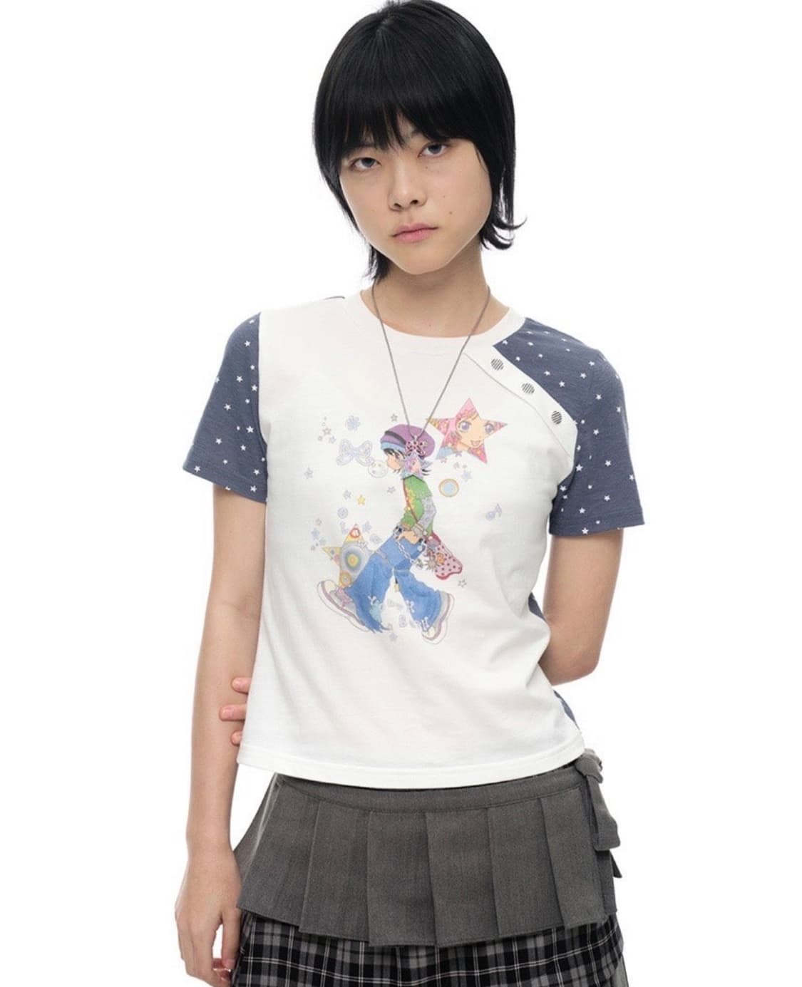 YB x Oliwa Star Sleeve Button Top_white 상품이미지1