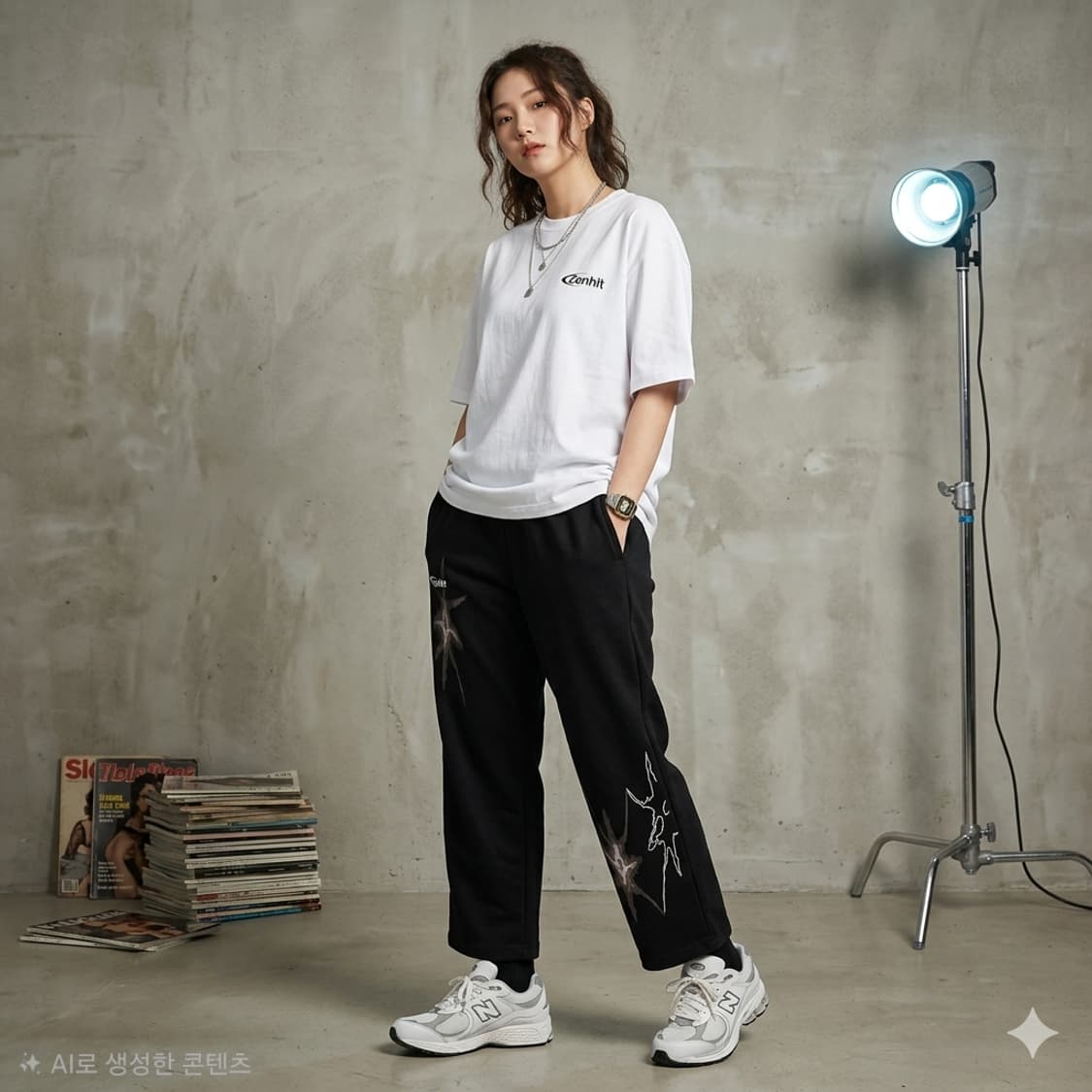 벤힛(The Venhit) 그래픽 와이드 스웨트 팬츠 상품이미지1