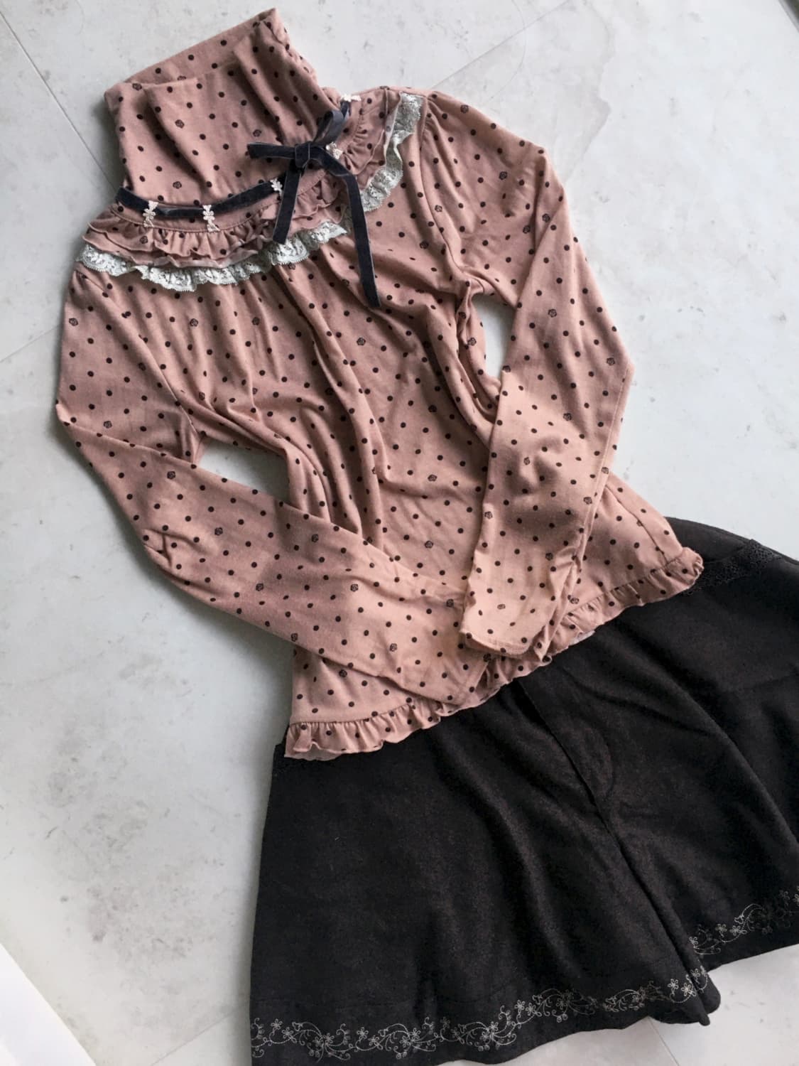 엑시즈팜 도트 리본 로걀 갸루 터틀넥 상품이미지5