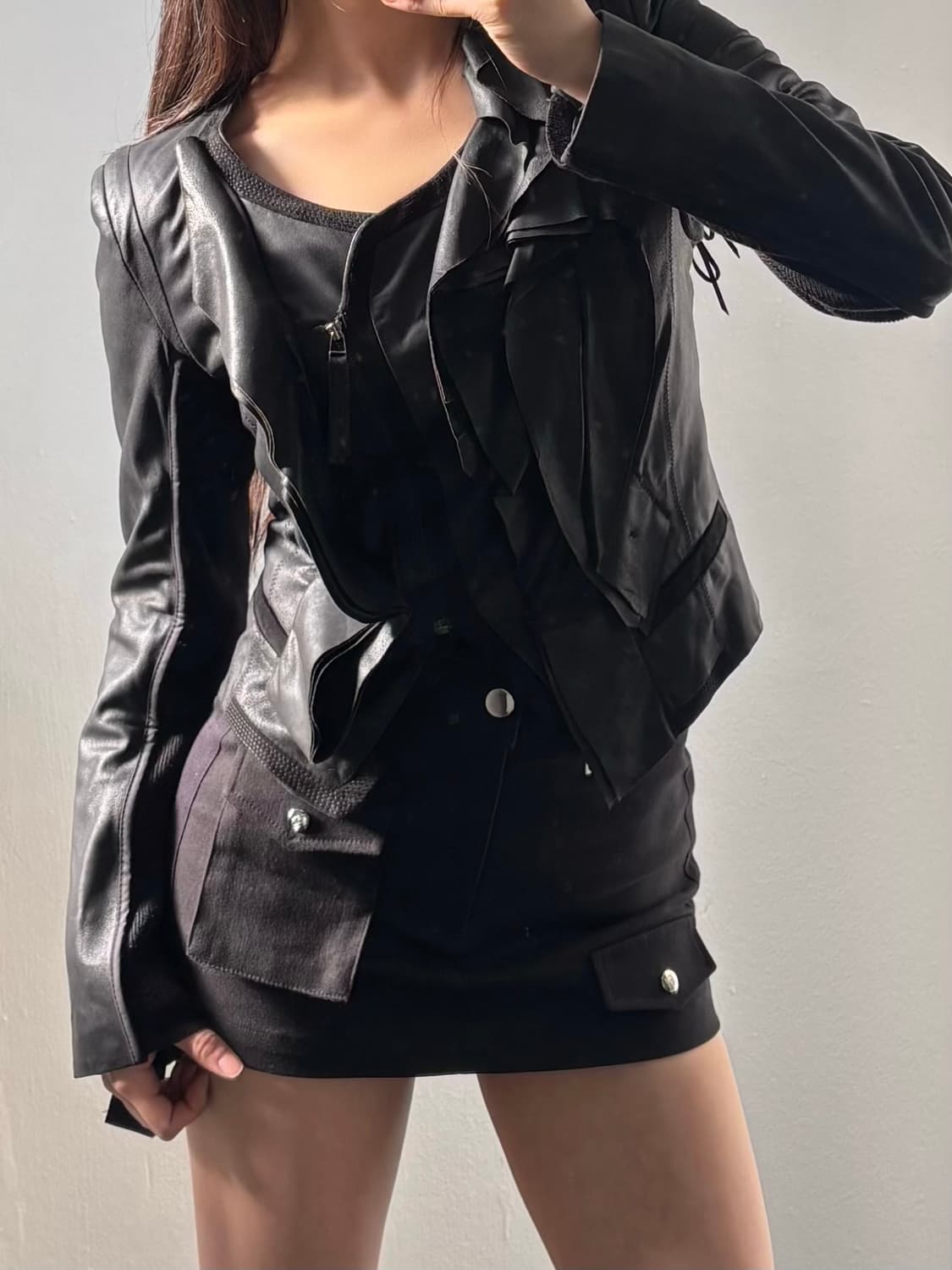 Vintage Black Ruffle Leather  Jacket 상품이미지3