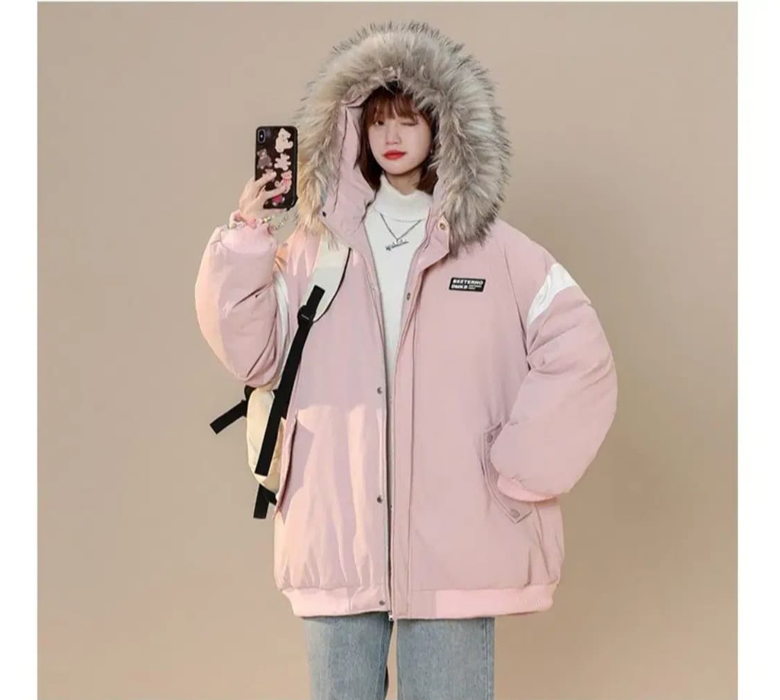 달천깔패딩자켓코트박시핏오버핏y2k히메갸루빅사이즈핑크후드집업핀터깔배색점퍼 상품이미지3