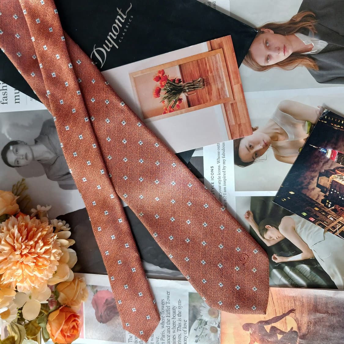 에스티듀퐁 실크 플라워 자수 패턴 넥타이 8cm A+~A등급 A19842 상품이미지5