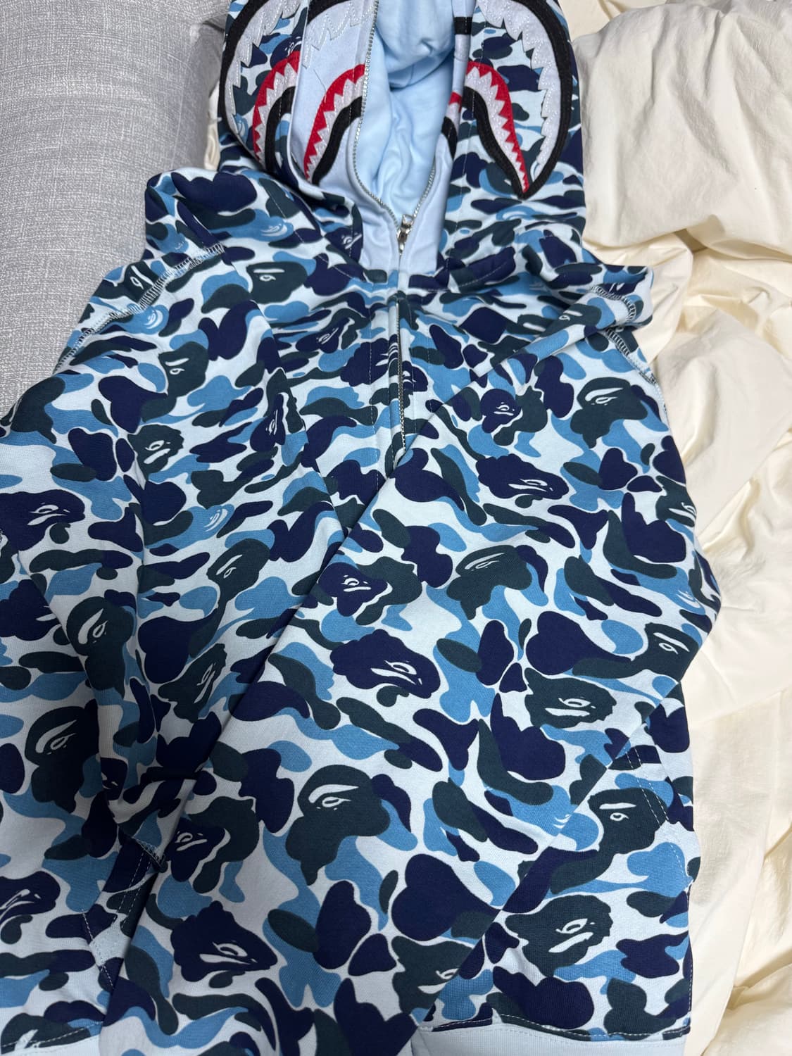 베이프 ABC 카모 더블 샤크 풀 집 후드 라이트 블루 사이즈 M 상품이미지2