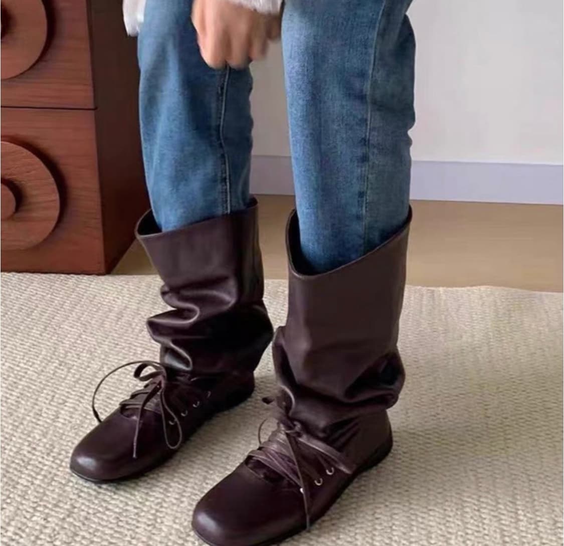 새것 페이퍼먼츠 에코레더 셔링핏 루즈핏 롱부츠230 다크브라운 착화감굿 상품이미지1