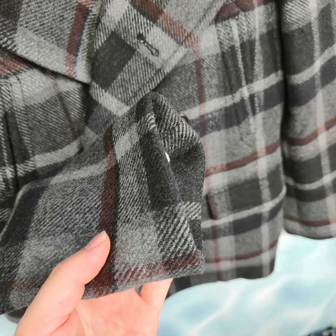 [105] 미시착 새상품 TNGT 더블버튼 체크 모직 코트 상품이미지5