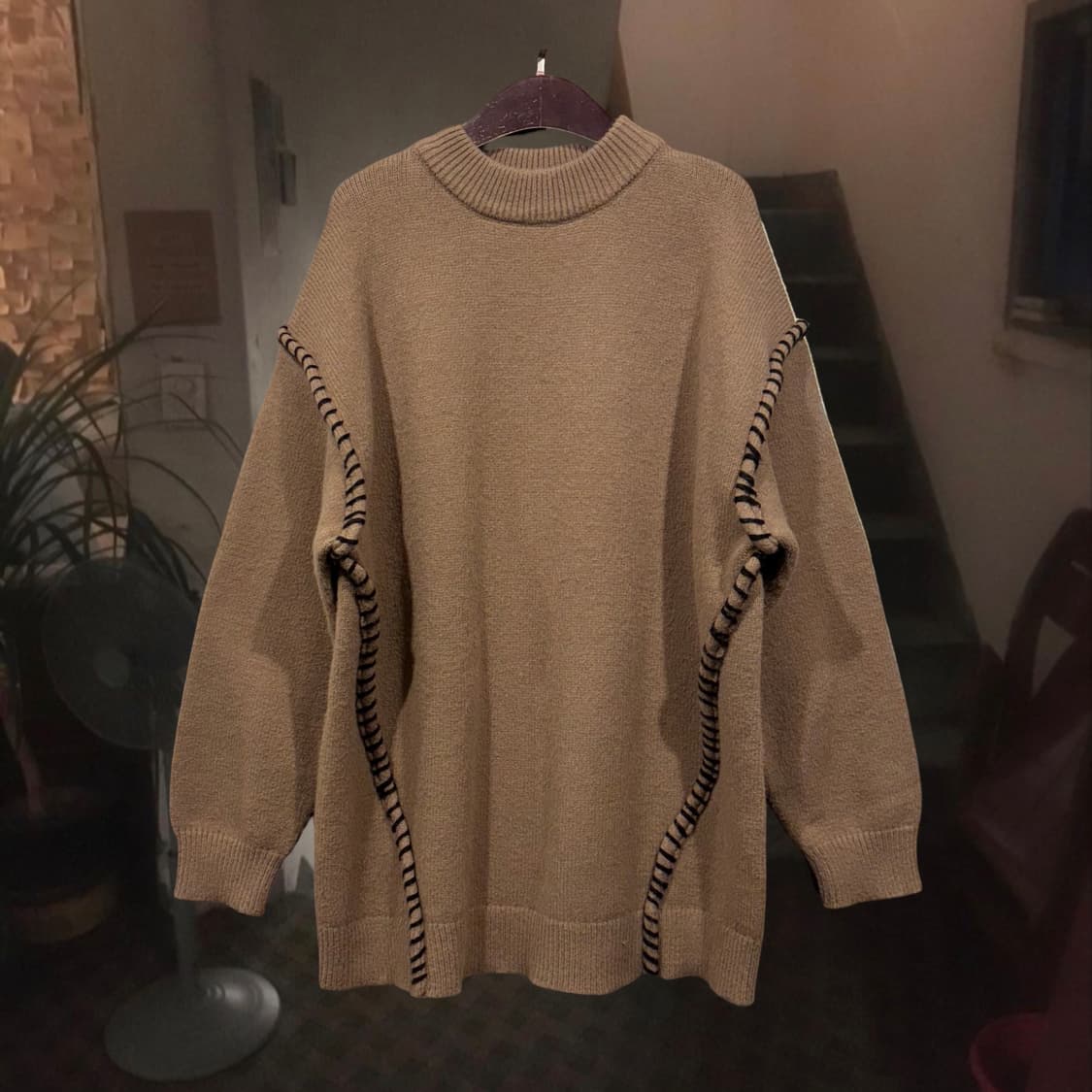 빈티지 브라운 스티치 포인트 루즈 니트 상품이미지2