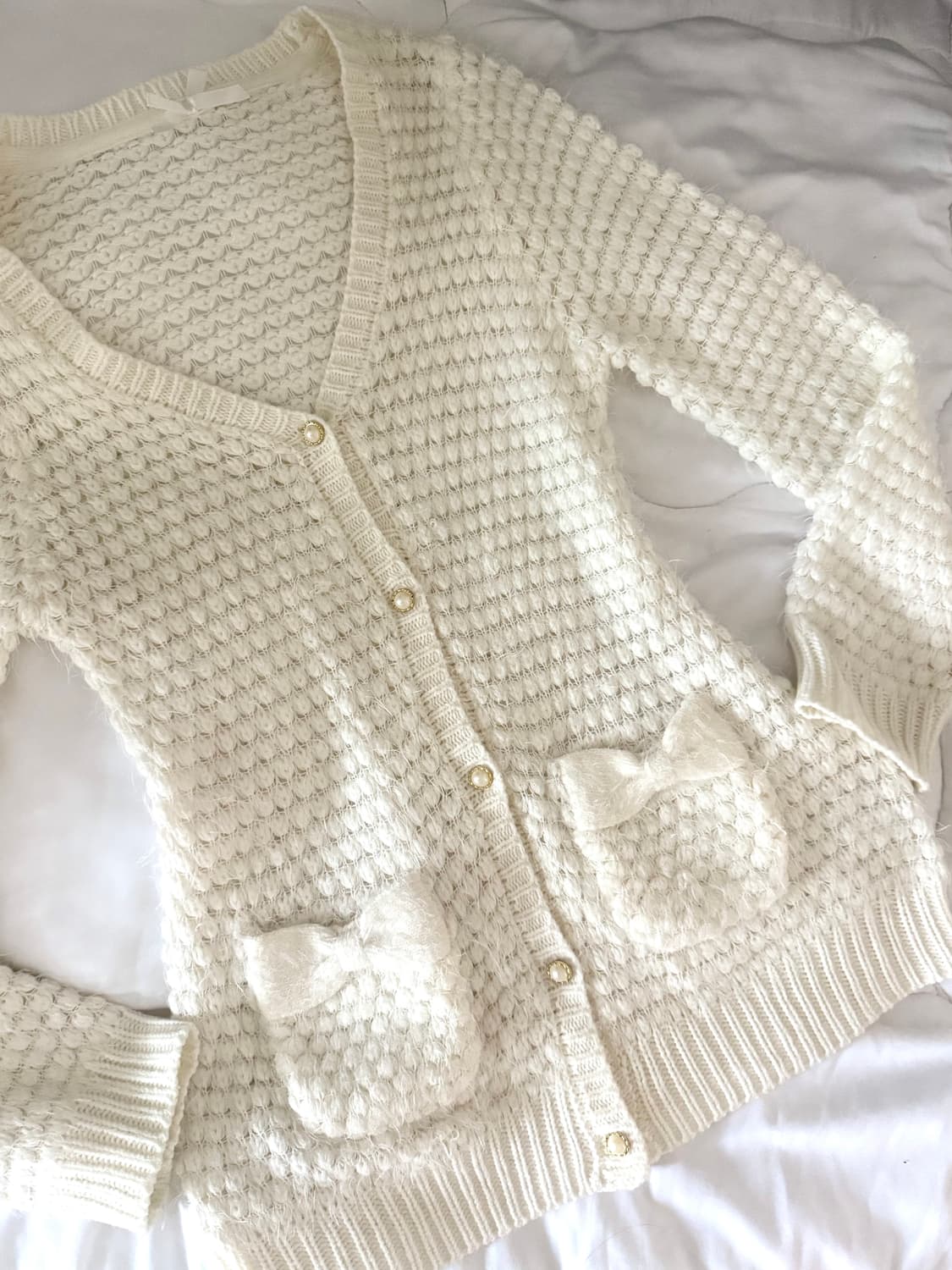 리즈멜로 리즈리사 리본 가디건 화이트 상품이미지1