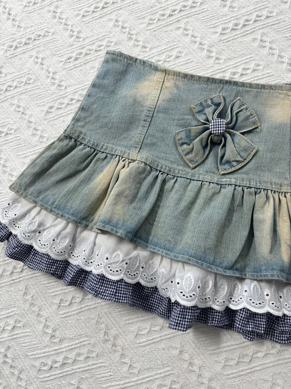 레이스/패턴 레이어드 데님 스커트 상품이미지7