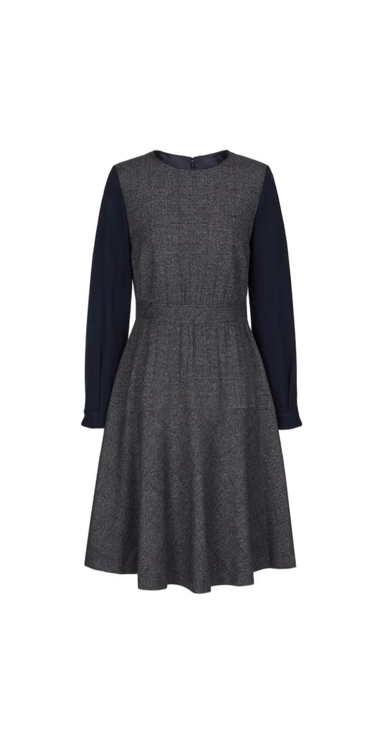 헤지스레이디스 그레이 체크배색 울혼방 미디원피스 66 상품이미지3