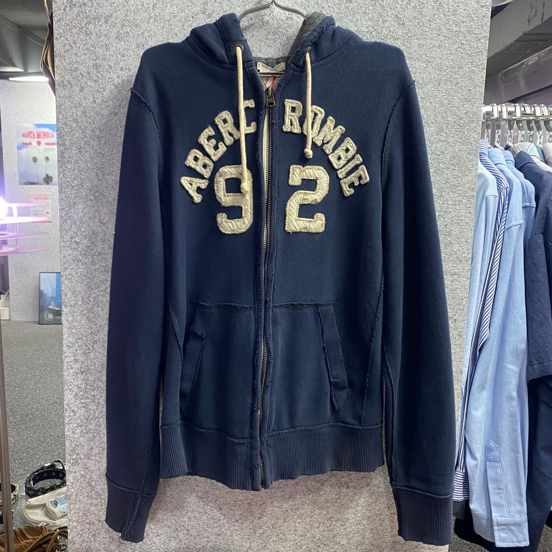 아베크롬비 자수 빅로고 네이비 후드 집업B2885 상품이미지2