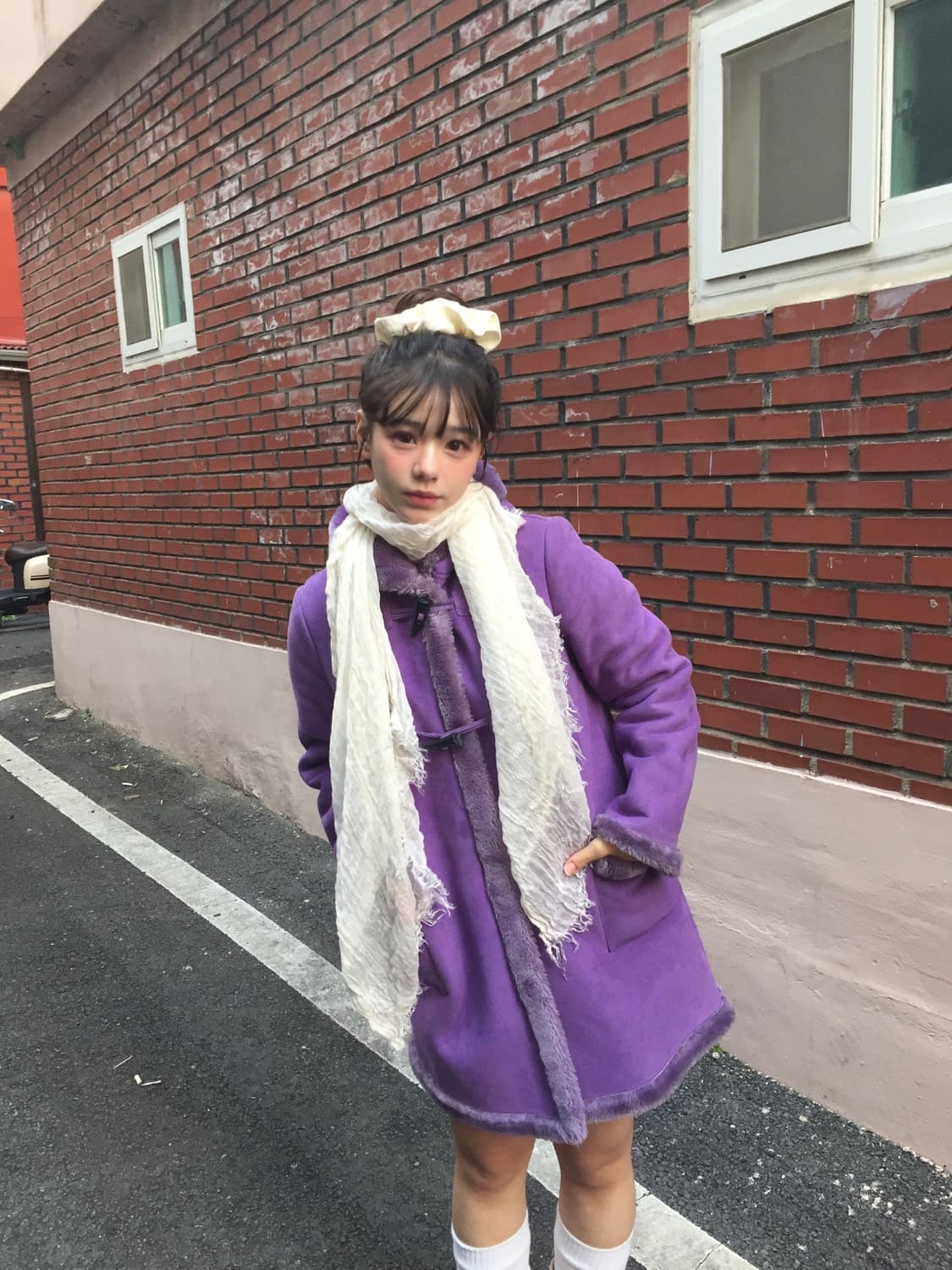 희귀)스웨이드 코트 떡볶이 코트 보라색 퍼 코트 모리걸 상품이미지1