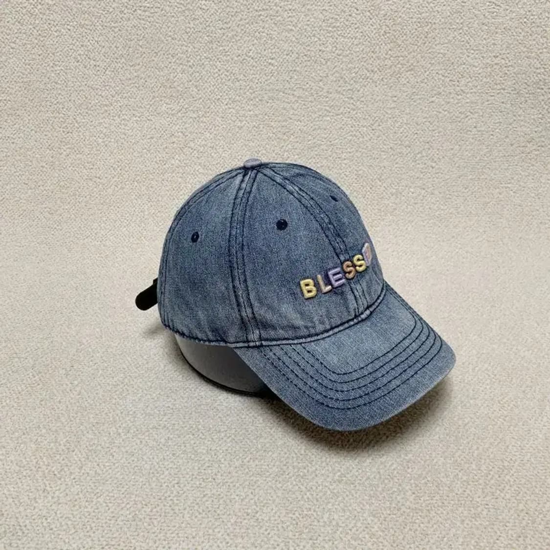 [OS] Blessed 빈티지 캐주얼 데님 자수 베이스볼 캡 모자 상품이미지3