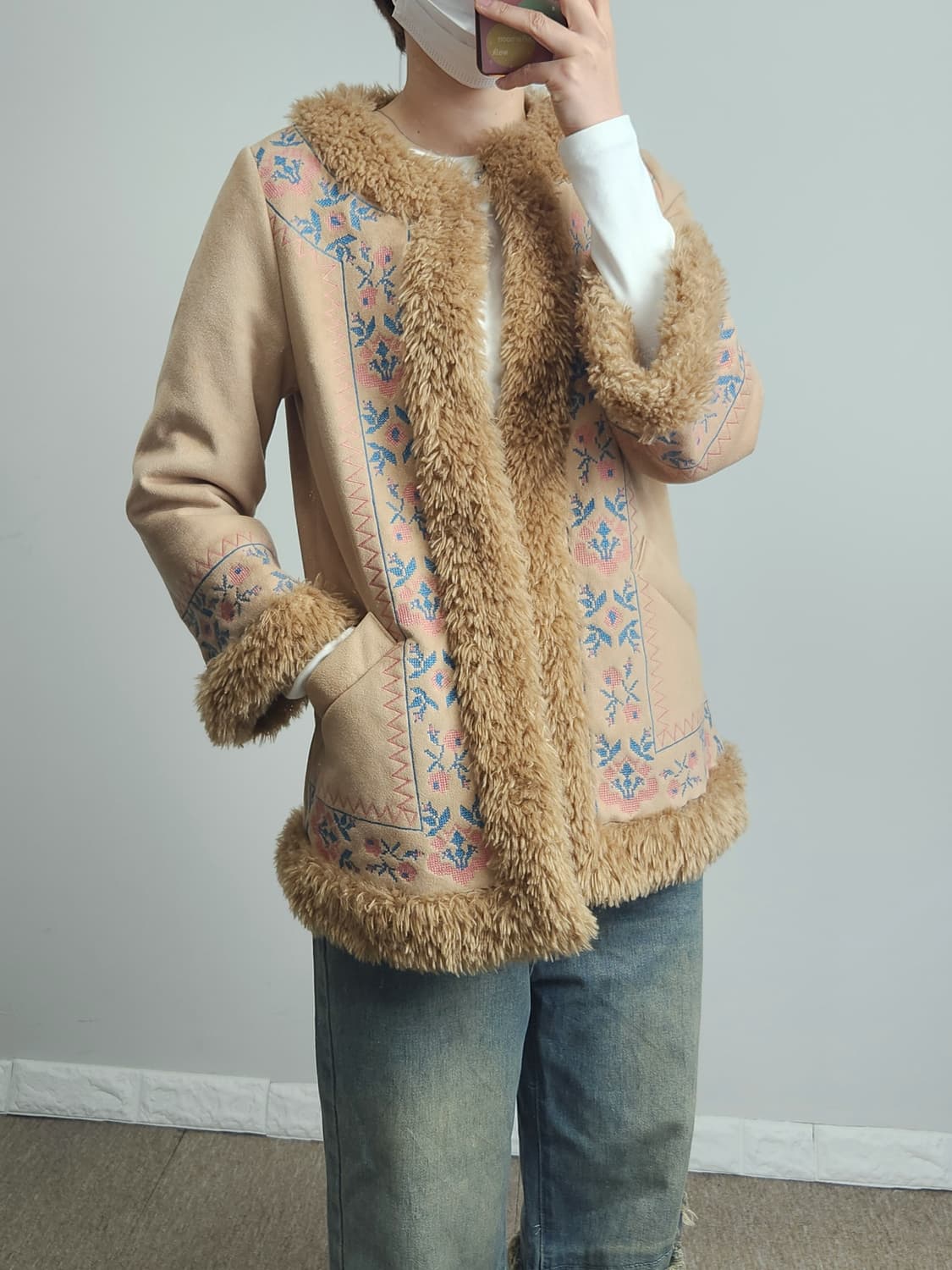 (SNIDEL) 스웨이드 자수 퍼 자켓 상품이미지4