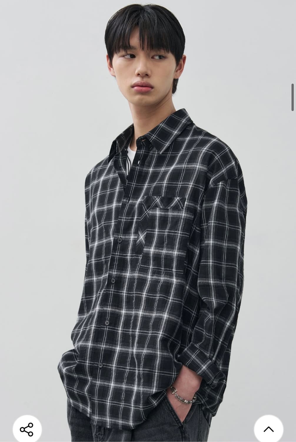(새상품)(L) 알리스 썸머 브리즈 레이어 체크 셔츠 [블랙] 판매 상품이미지5