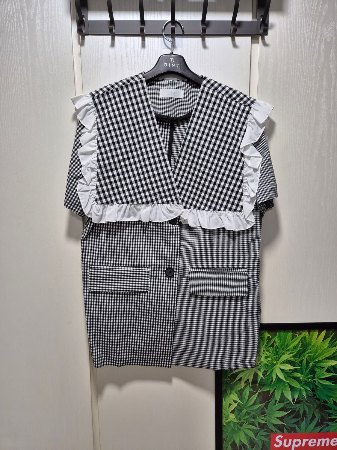 (세일)(새상품)DINT 딘트 체크 프릴 케이프 자켓 상품이미지2