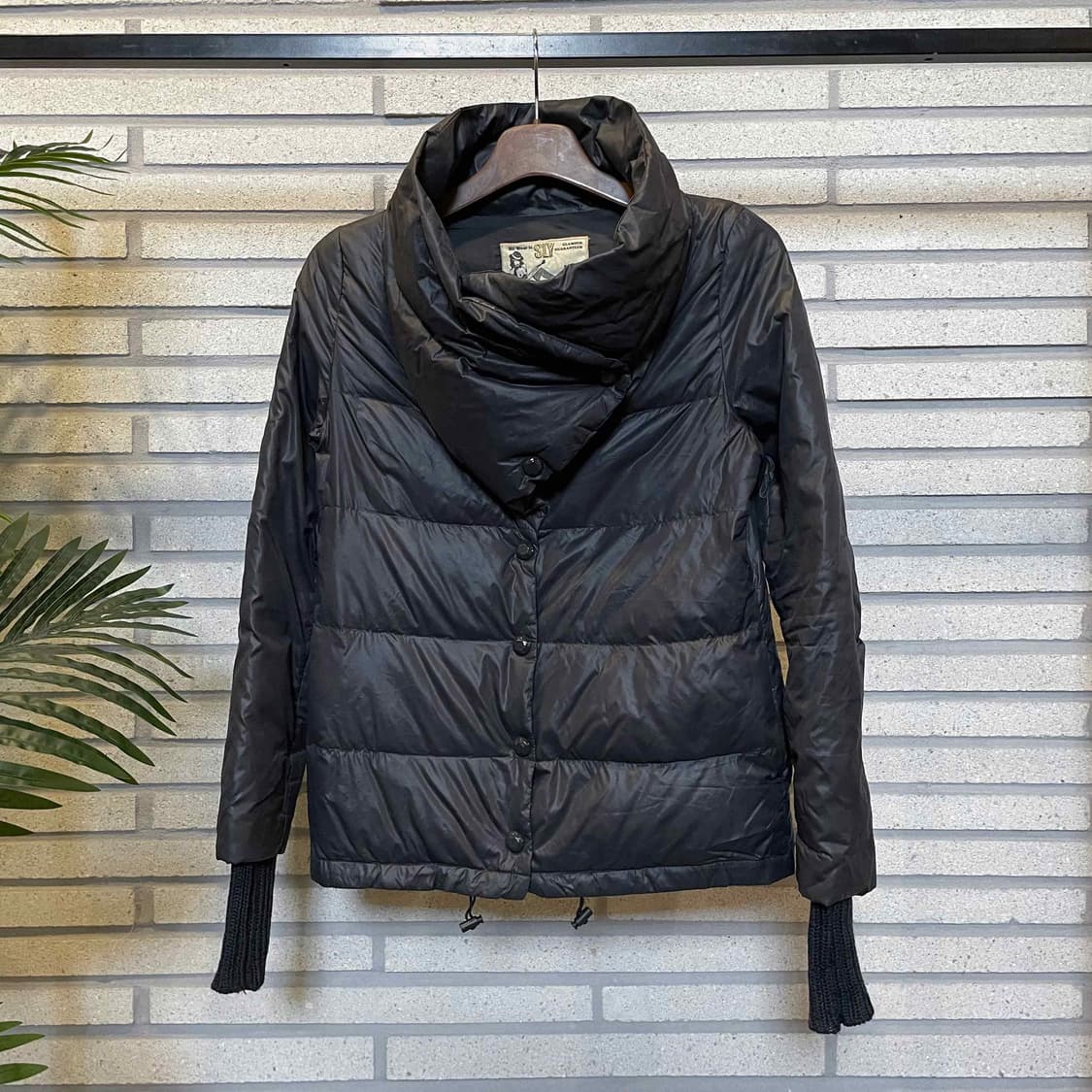 JPN VINTAGE 다운 패딩 스냅버튼 니트 워머 디테일 블랙 상품이미지2