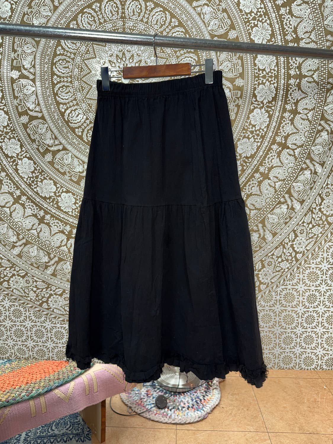 빈티지 여성 밴딩 레이스 디테일 블랙 스커트  상품이미지3