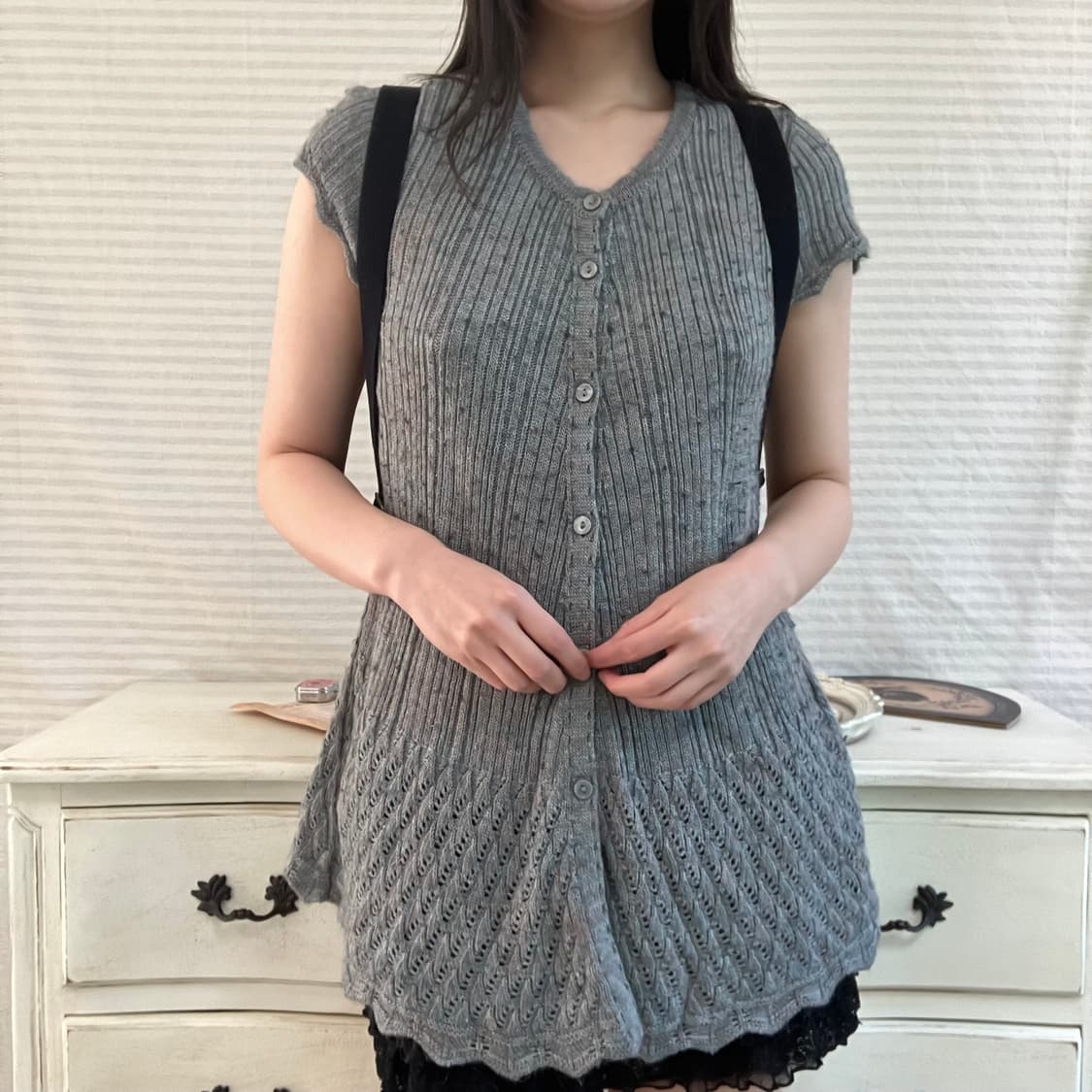 jpn vintage 차콜 레이스 니트 y2k 스트릿 갸루 펑키 상품이미지1