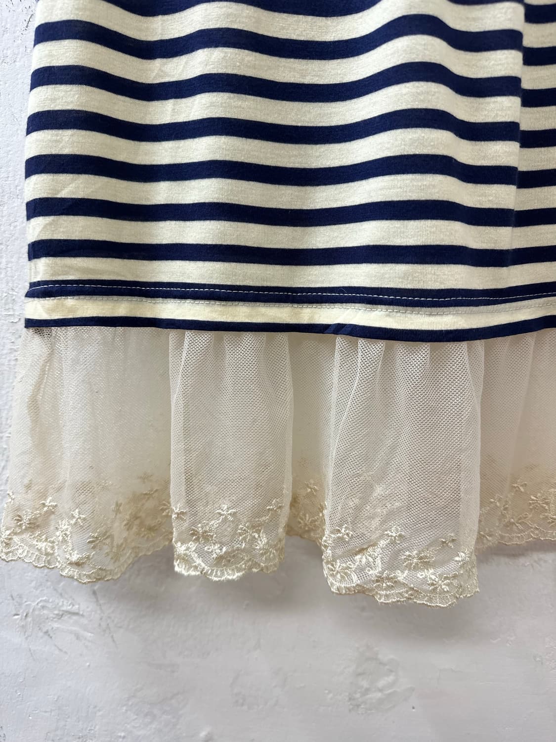 일본빈티지 Axes Femme 플라워 크로쉐 레이스 스트라이프 슬리브리스 상품이미지3