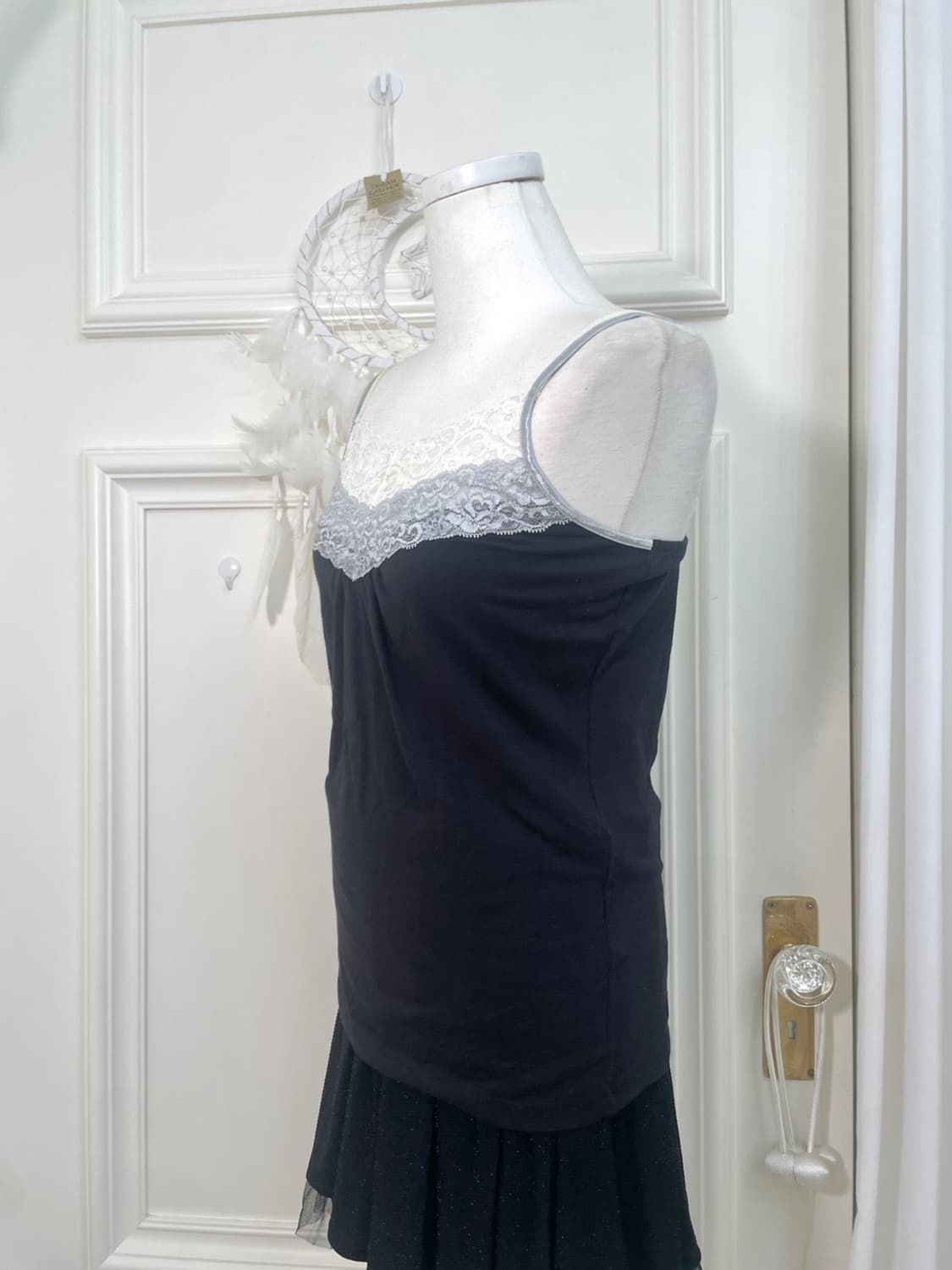 black lace trim shirring cotton sleevele 상품이미지2