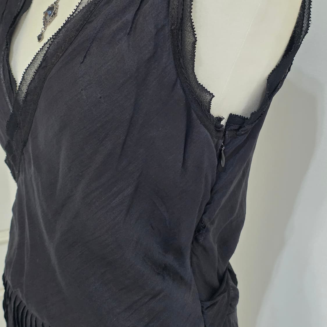 일본x유럽 빈티지)블랙 쉬폰 레이스 플리츠 고딕 셔링 새틴로맨틱 롱원피스 상품이미지5