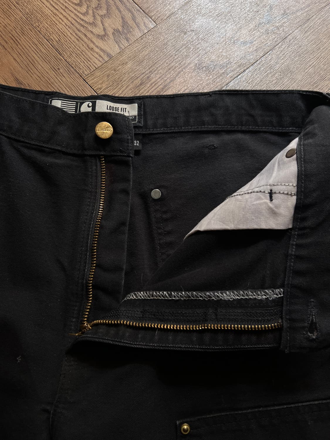 [36]칼하트 Made in USA 빈티지 데미지 블랙 더블니 워크 팬츠 상품이미지3