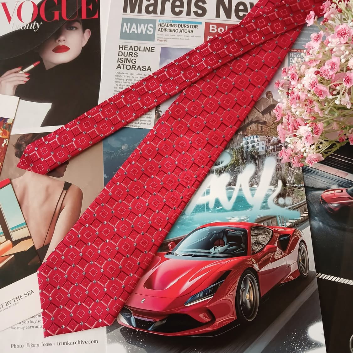 밀라숀 실크 레드 기하 패턴 넥타이 9.4cm A등급 A19300
 상품이미지5