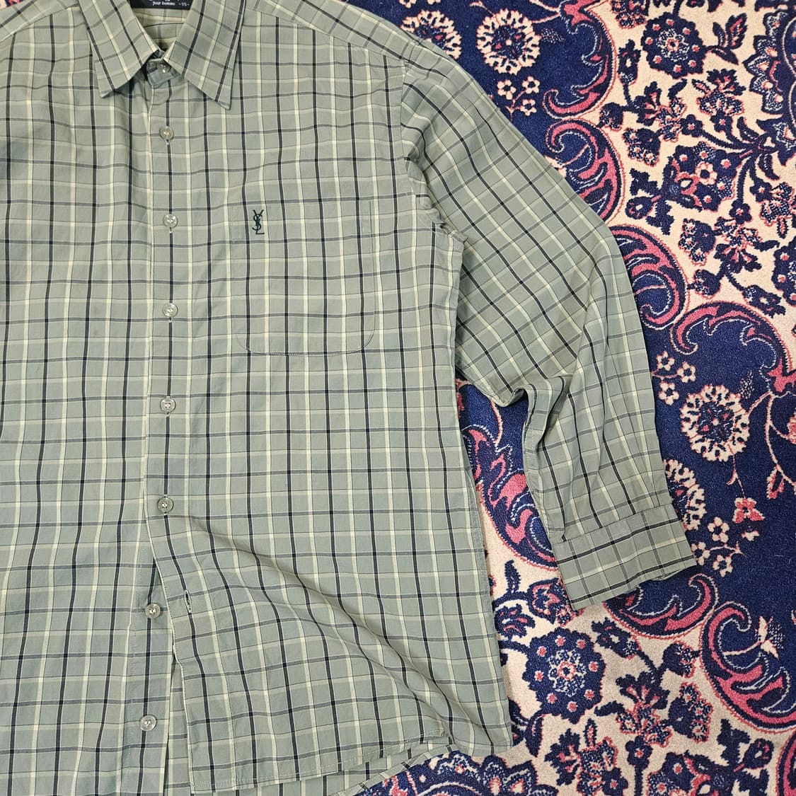 입생로랑 00's 카키 체크 YSL 스몰로고 라이센스 셔츠 M 상품이미지3