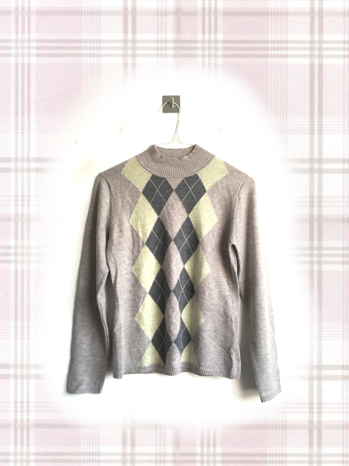 jpn vintage mint grey argyle pullover 상품이미지5