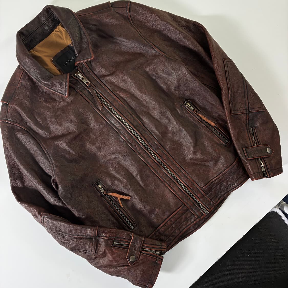 Vintage   Lnyueda 브라운 카우레더 바이커 자켓  상품이미지3
