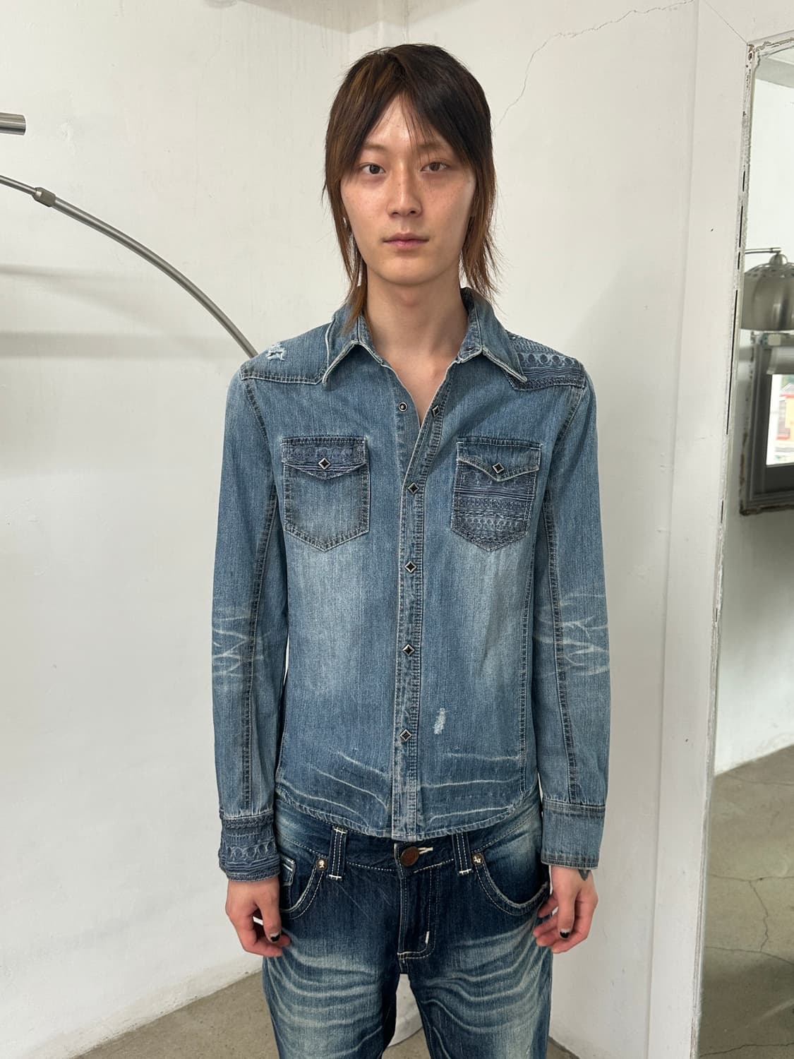 빈티지 웨스턴 크랙 워싱 데님 자켓 상품이미지2
