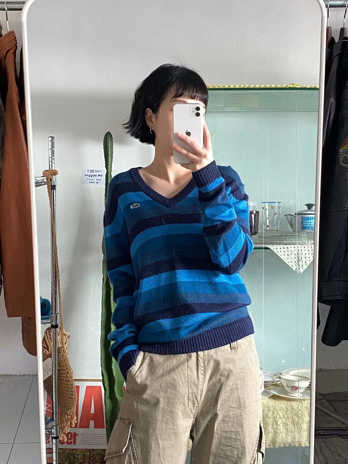 라코스테 스트라이프 브이넥 니트 (Man M) 12406 상품이미지1