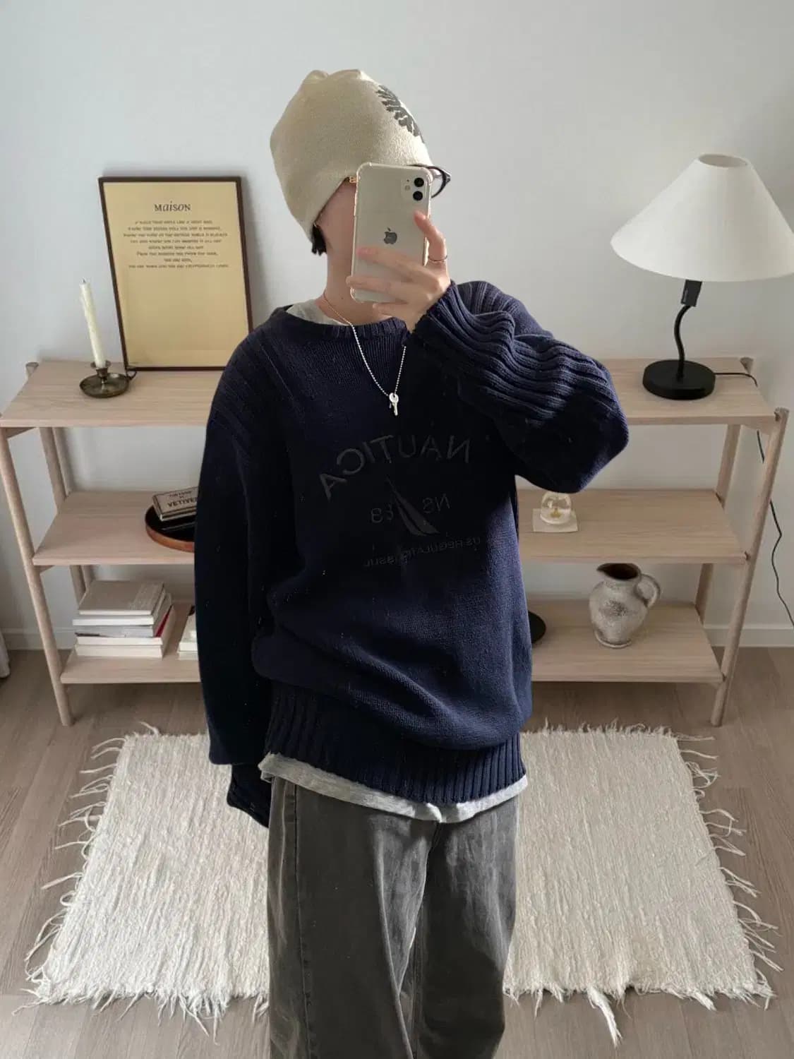 라운드 자수 니트 (Man M) AB0842 상품이미지1