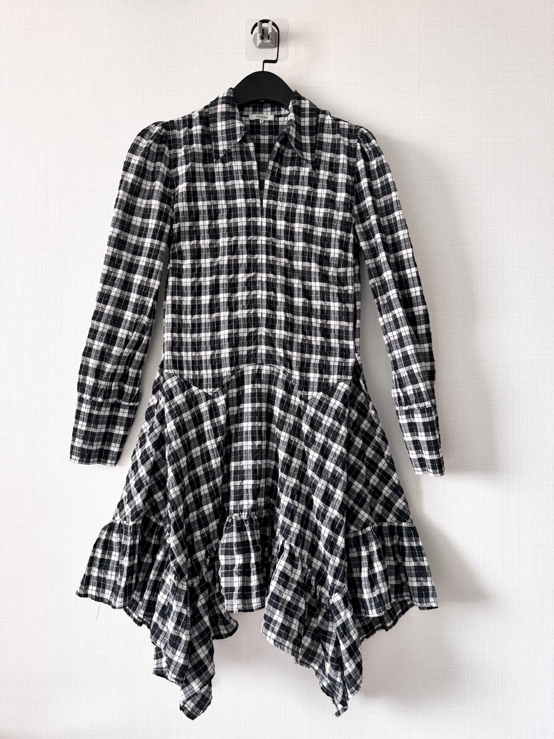 (촬영용 제품 파격할인)새상품 컨디션 GANNI블랙 체크 셔츠 원피스34 상품이미지1