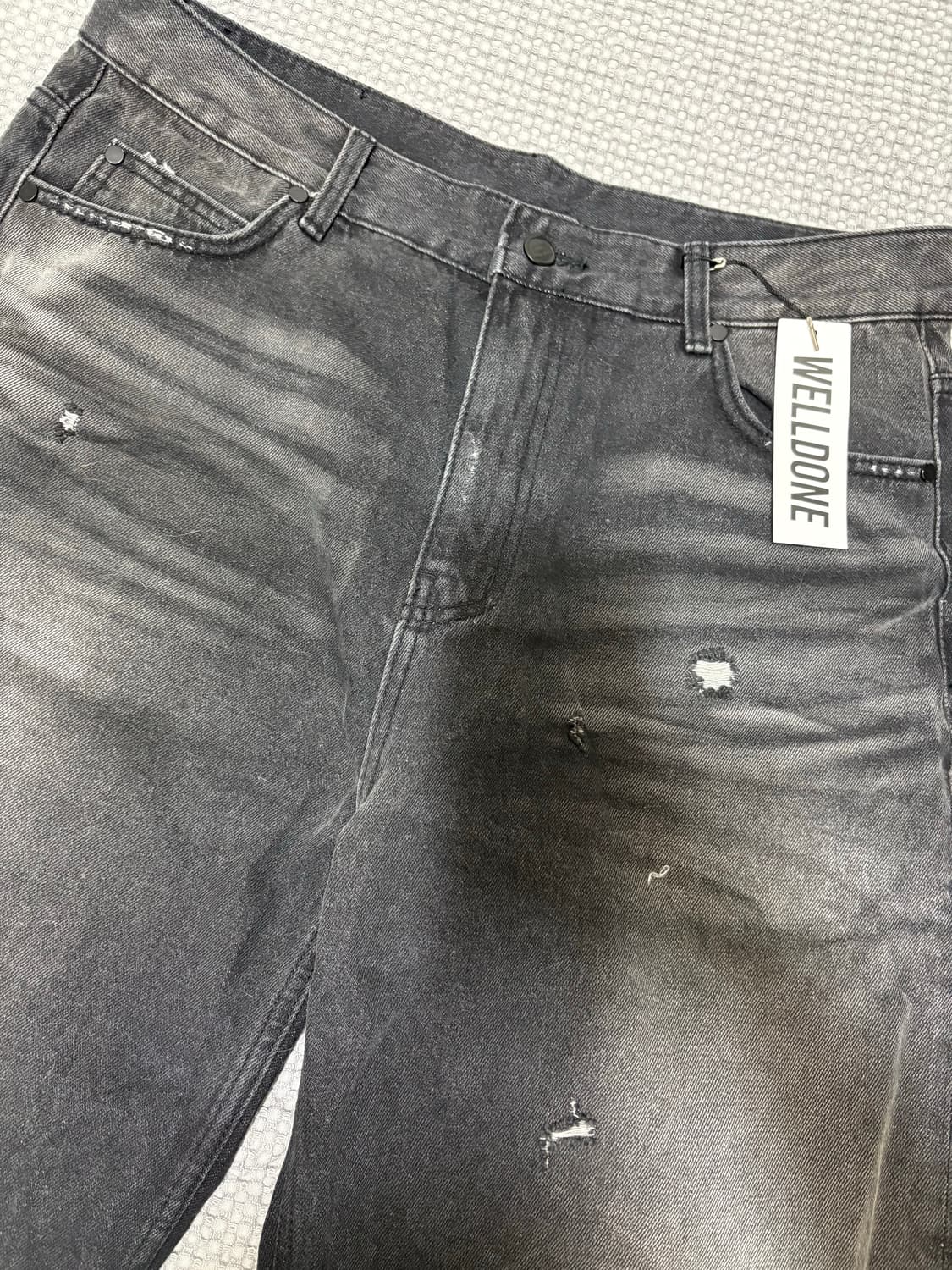 데미지 흑청 데님 버뮤다 팬츠 새상품 상품이미지2