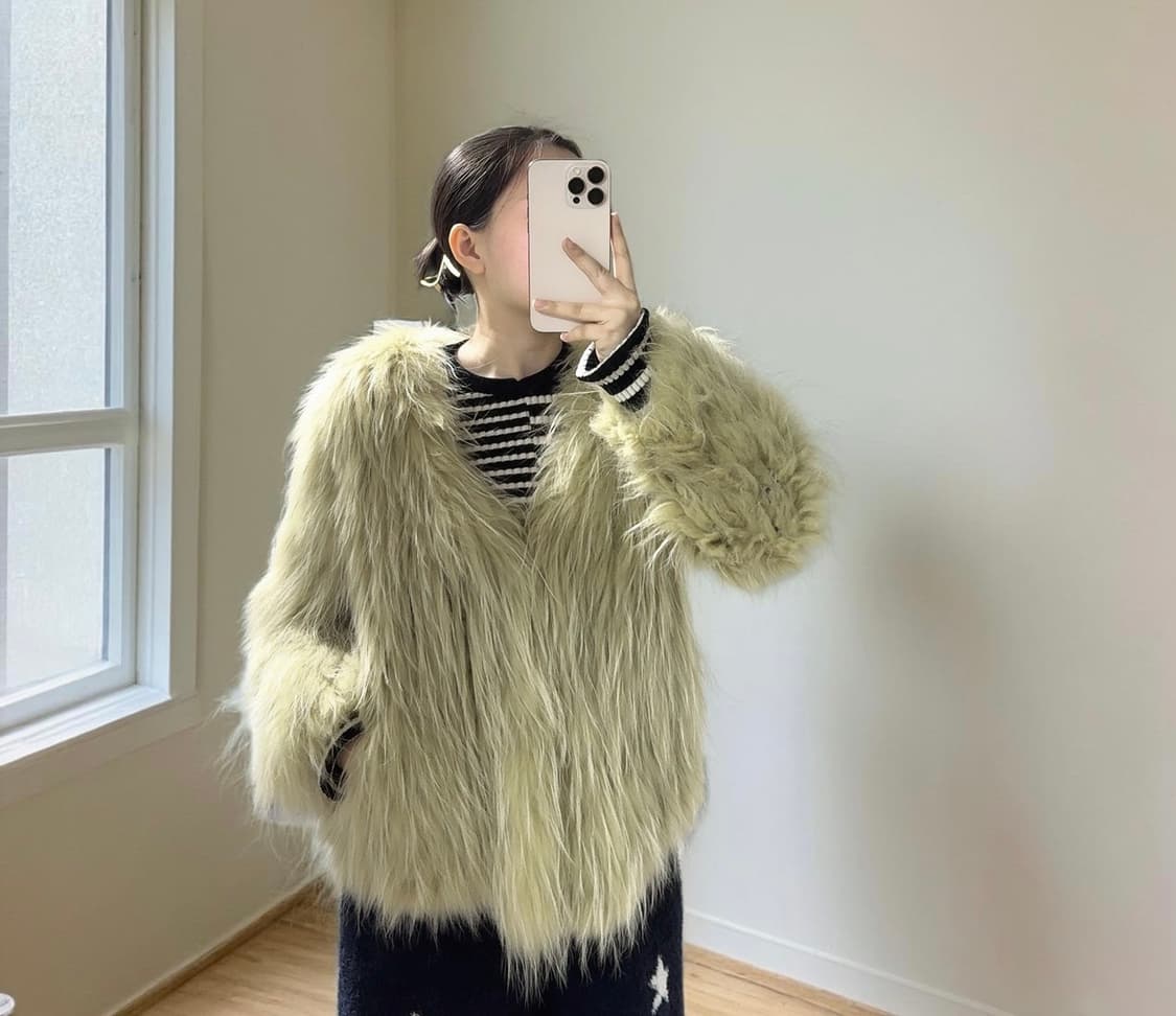 빈티지 아보카도 그린 라쿤퍼 자켓 상품이미지6