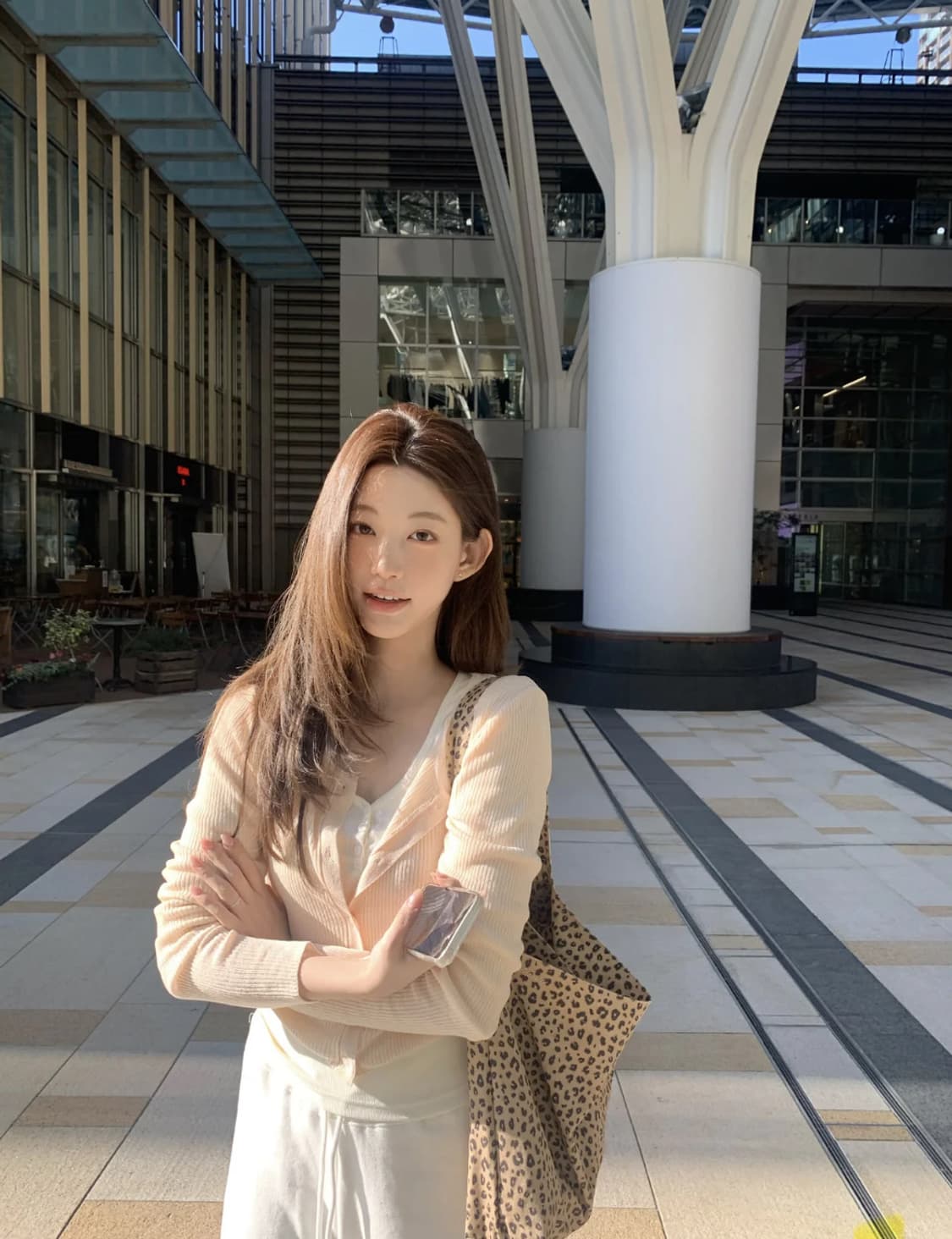 당일배송) 제니오 레오파드 지퍼 에코백 베이지 상품이미지5