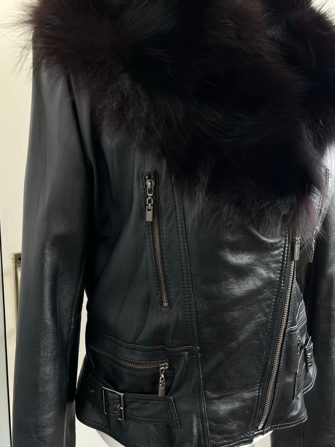 Collar Fur leather-jacket 상품이미지2