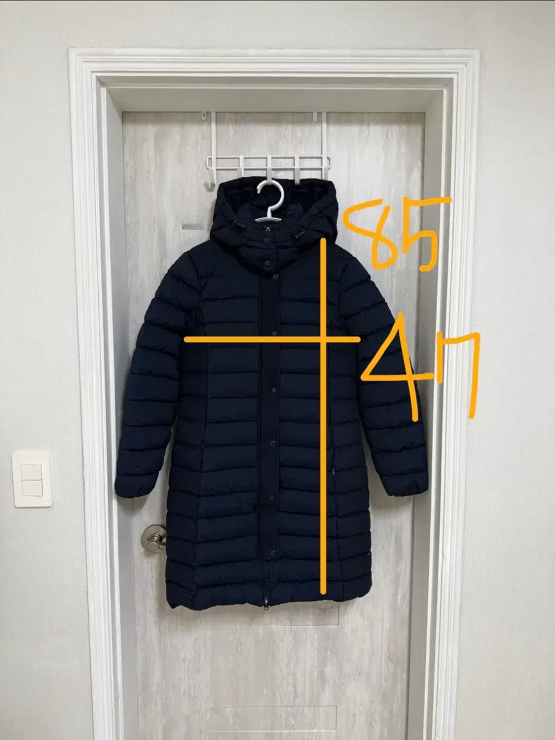 여성 34 (90) / 라코스테 구스다운 중기장 패딩 점퍼 다크네이비 상품이미지2